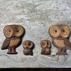​Vintage 70s Lightweight Owl Family Wall Decor - Set of 4 - MCM Faux Wood Foam